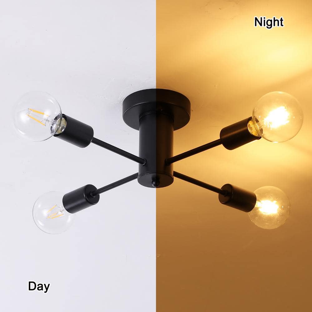 17.5 in. 4-Light Black Sputnik Transitional Flush Mount Ceiling Lights - Hercitys
