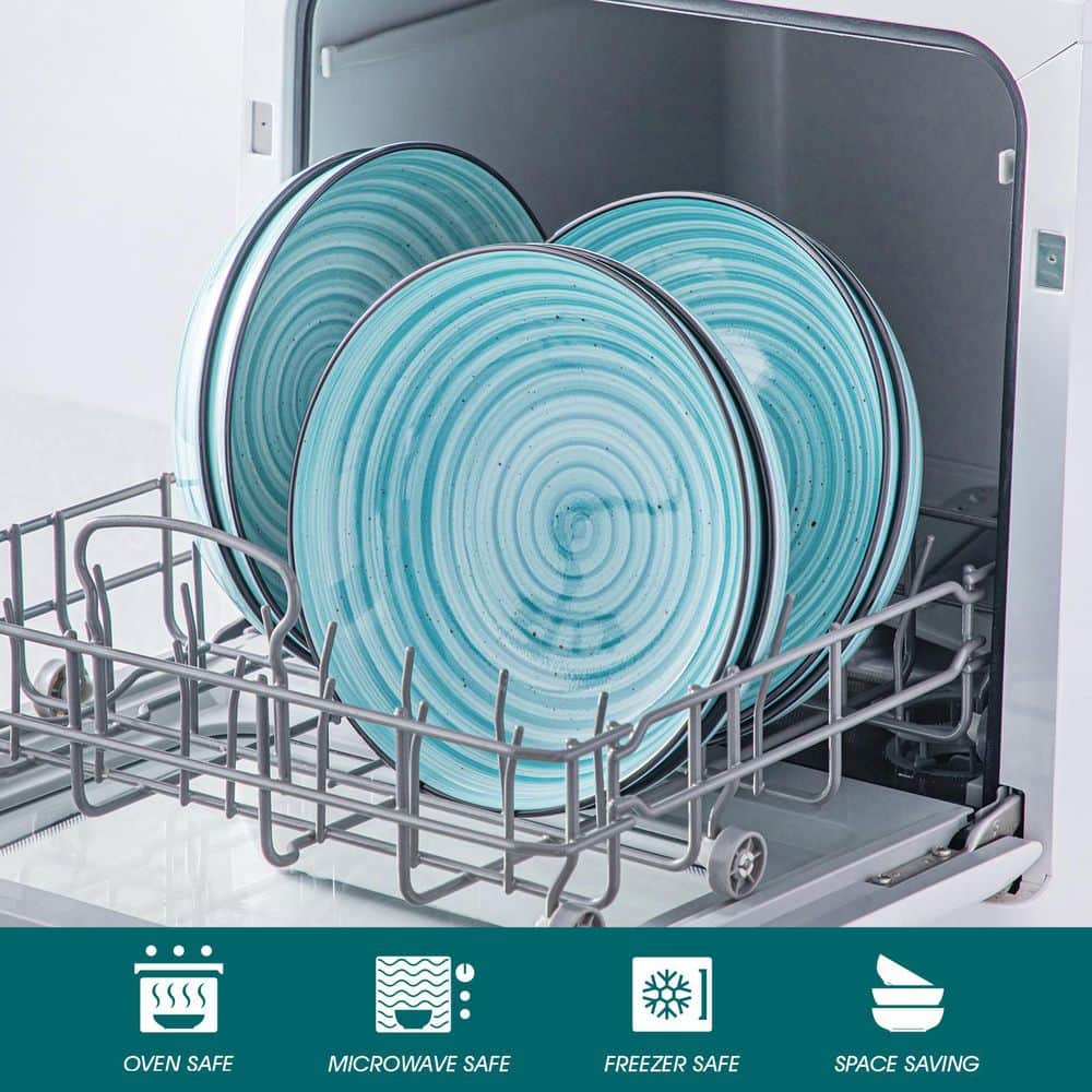 38 fl. oz. Blue Stoneware Pasta Bowl Set of 6 Spirals Pattern Soup Bowl Salad Bowl Cereal Bowls - Hercitys