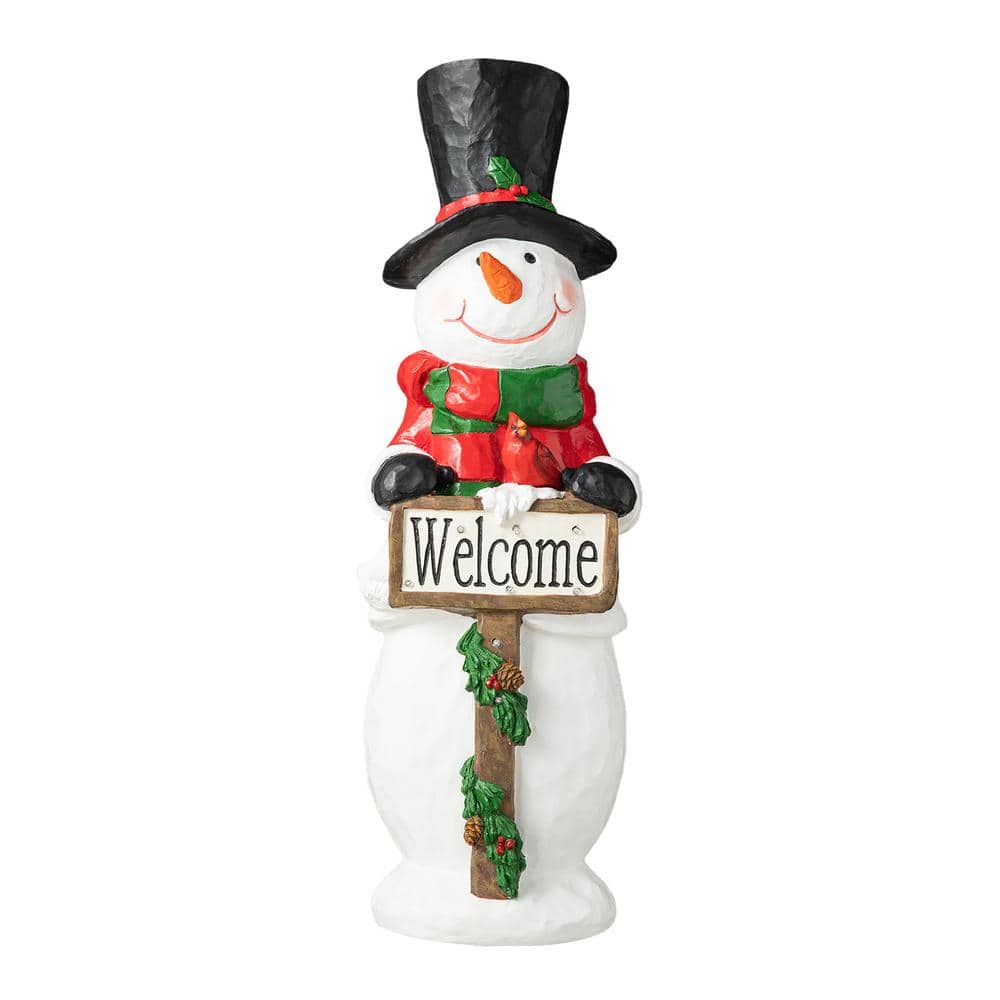 29.25 in. H Christmas Resin Snowman Porch Decor with 8 Warm Lights with Timer - Hercitys