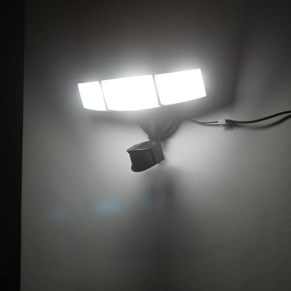 3-Head 342 Watt Equivalent Integrated LED Black Weather Resistant Motion Sensing Area Light - Hercitys