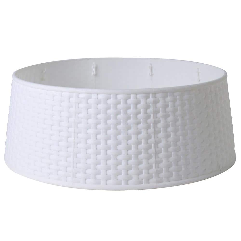 21 in. White Rattan Pattern Medium Christmas Tree Collar - Hercitys
