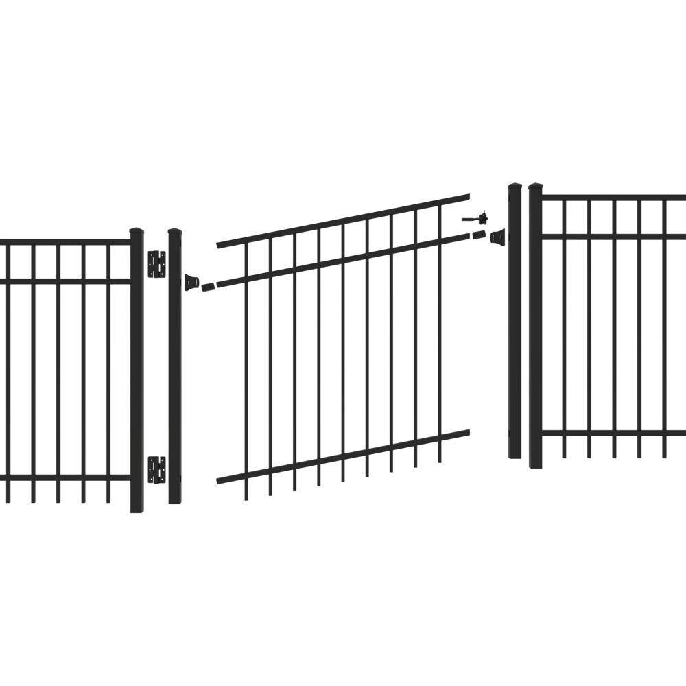 4 ft. H Black Aluminum 3 Rail Adjustable Fence Gate Kit - Hercitys