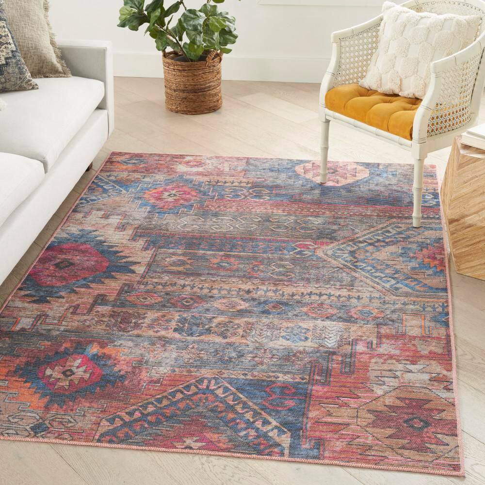 57 Grand Machine Washable Multicolor 5 ft. x 7 ft. Distressed Transitional Area Rug - Hercitys