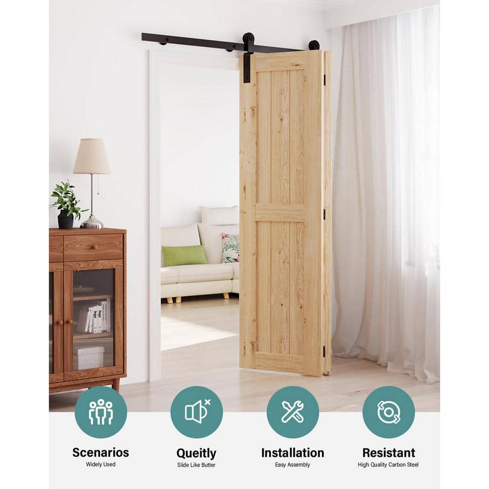 5 ft. /60 in. I Shape Frosted Black Bi-Folding Sliding Barn Door Hardware Track Kit for Double Doors - Hercitys