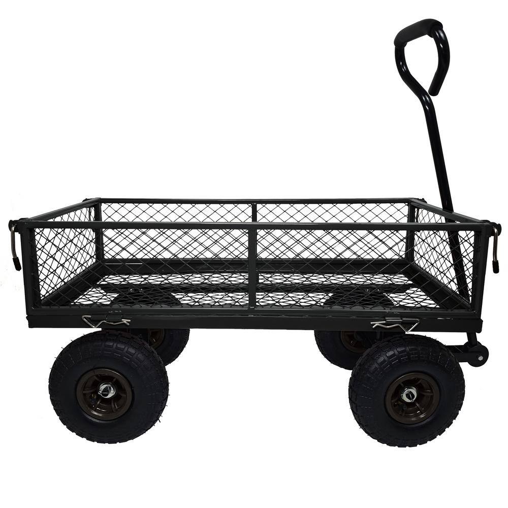 3 cu. ft. Removable Sides Steel Mesh Garden Cart with Pneumatic Wheels, 300 lbs. Capacity, Black - Hercitys