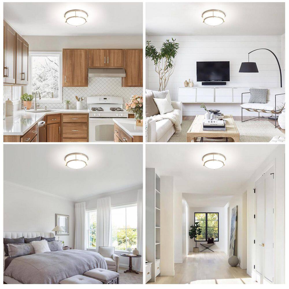 13 in. Brushed Nickel Dimmable Flush Mount with Plastic Shade Dim to Warm 2700K-4000K and Integrated LED Light - Hercitys