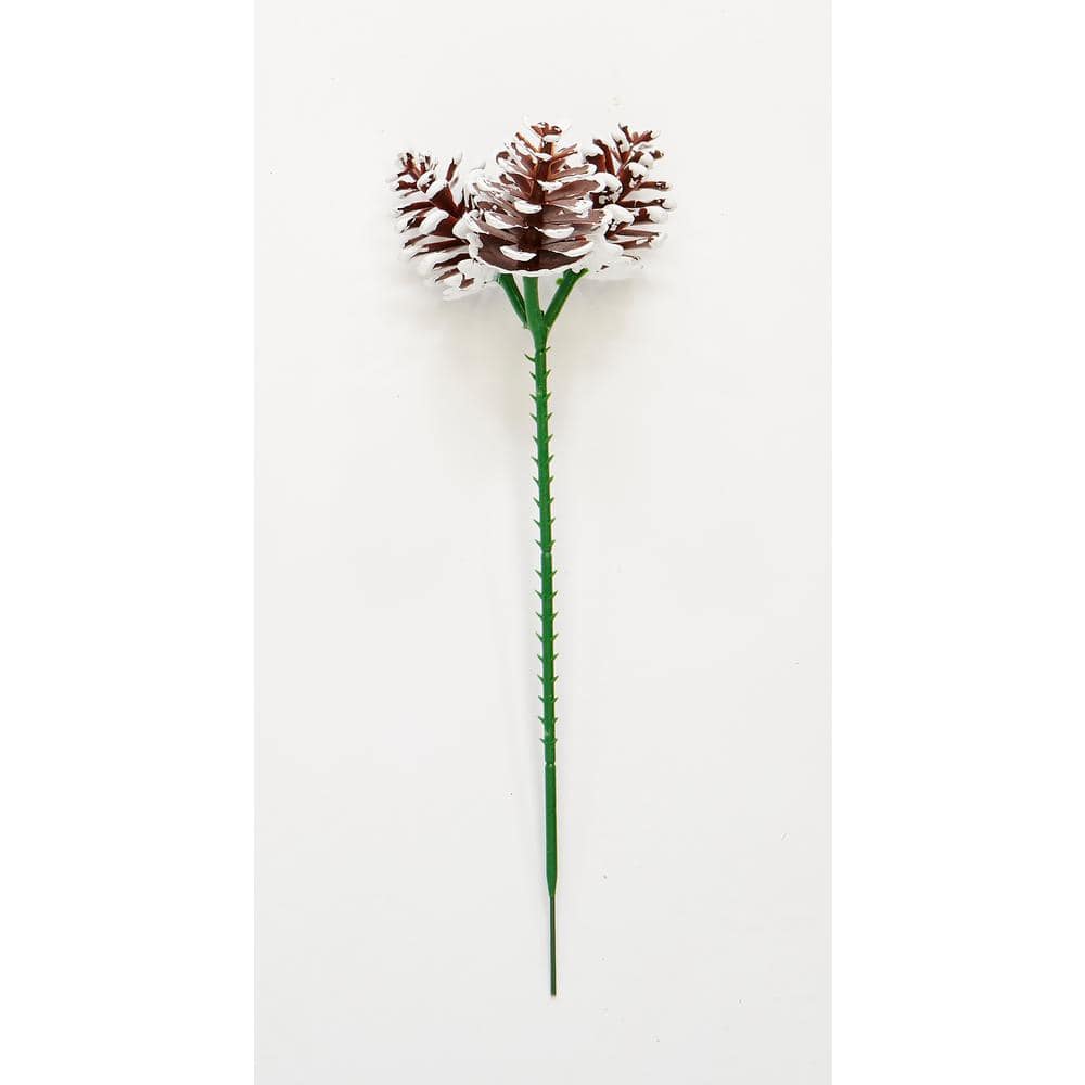 1.5 in. White Tip Plastic Pine Cone x 3 on a Christmas Wreath Pick Arrangement, Set of 24 - Hercitys