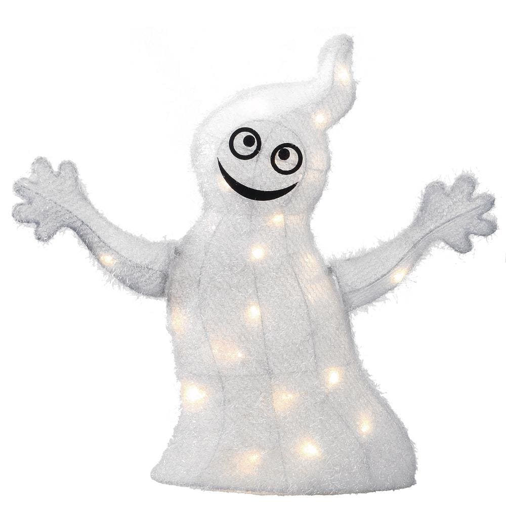 18 in. Pre-Lit Halloween Smiling Ghost Outdoor Decoration with 25 LED Lights - Hercitys