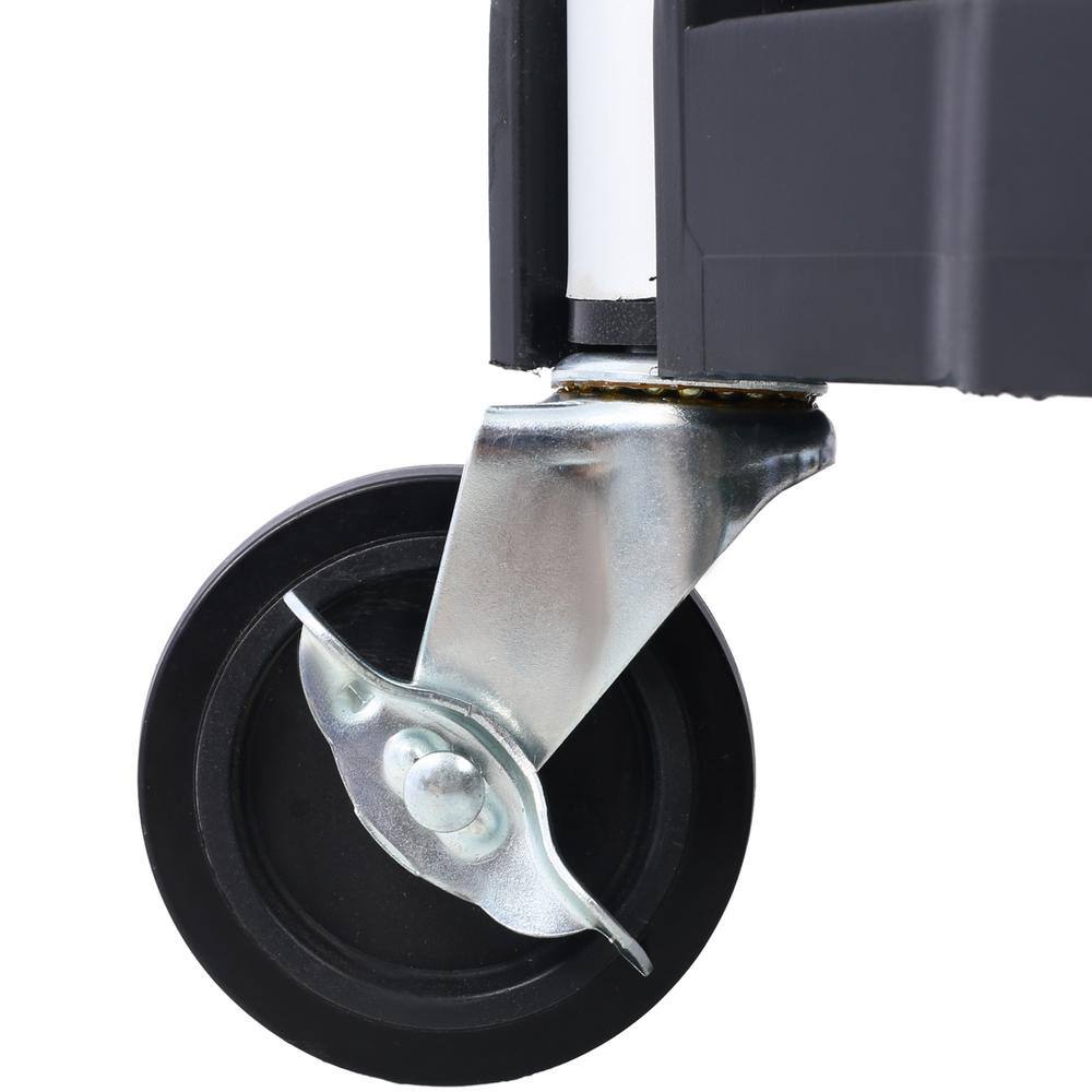 3-Layers Folding Collapsible Plastic Service Cart with Metal Frame, Black - Hercitys