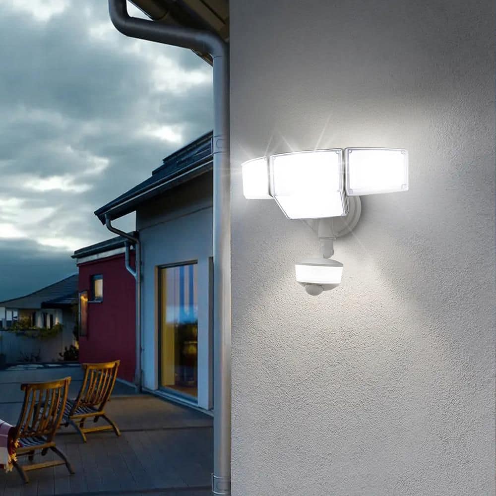 425-Watt equivalent 8000 Lumen 180° White Motion Sensing Dusk to Dawn Integrated LED Flood Light - Hercitys
