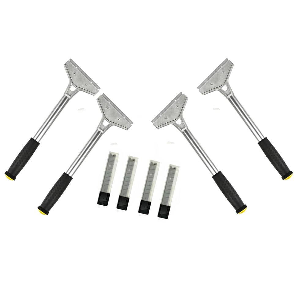 4 in. W Comfort Grip Stainless Steel Blade Floor and Wall Stripper Tool Razor Scraper with Replacement Blades, (4-Pack) - Hercitys