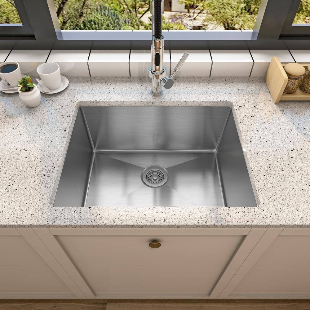 23 in. Undermount Single Bowl 18-Gauge 304 Stainless Steel Kitchen Sink - Hercitys