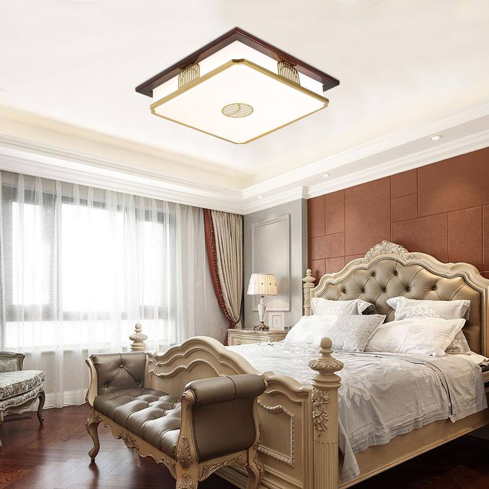 22 in. White and Brown Modern Flush Mount Dimmable LED Ceiling Light with Integrated LED Light Source and Acrylic Shade - Hercitys