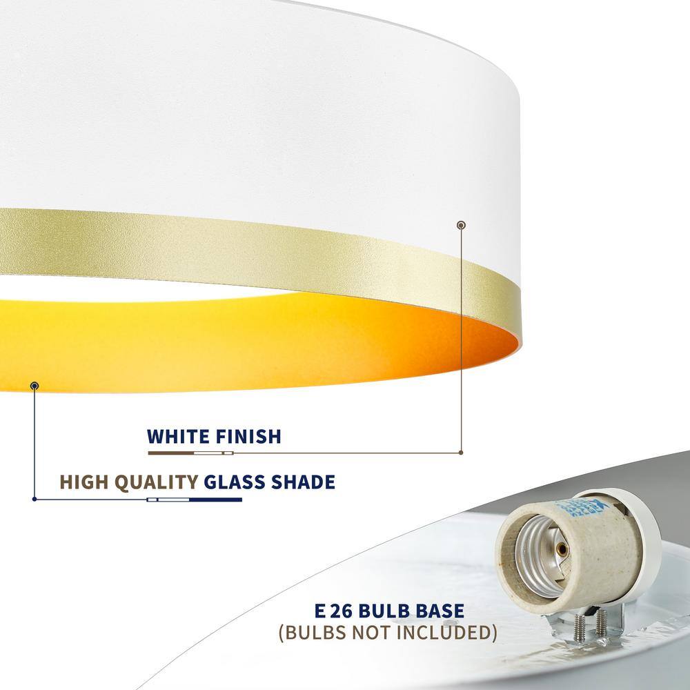 13.8 in. 1-Light White and Gold Flush Mount with Frosted Glass Shade - Hercitys