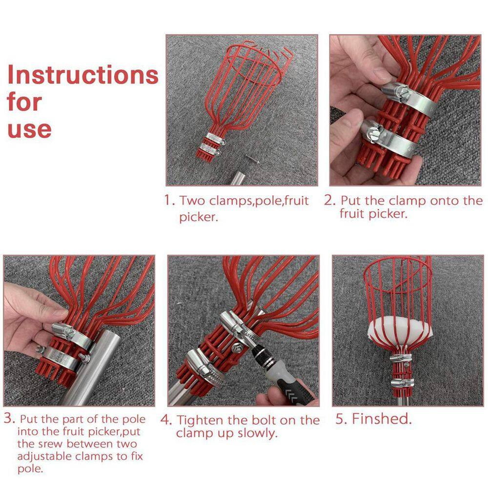 13 in. Fruit Picker Tree Pruner with Basket and Pole - Hercitys