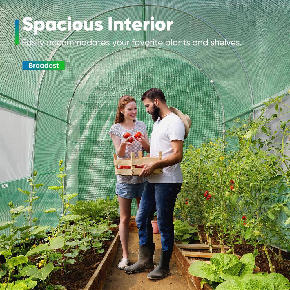 10 ft. x 6.6 ft. x 6.6 ft. Upgraded Walk-in Greenhouse, 2-Ventilated Screen Window and Zipper Screen Door, Green - Hercitys