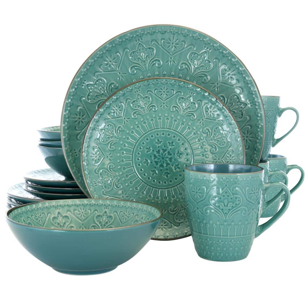 16-Piece Modern Sea Green Stoneware Dinnerware Set (Service for 4) - Hercitys