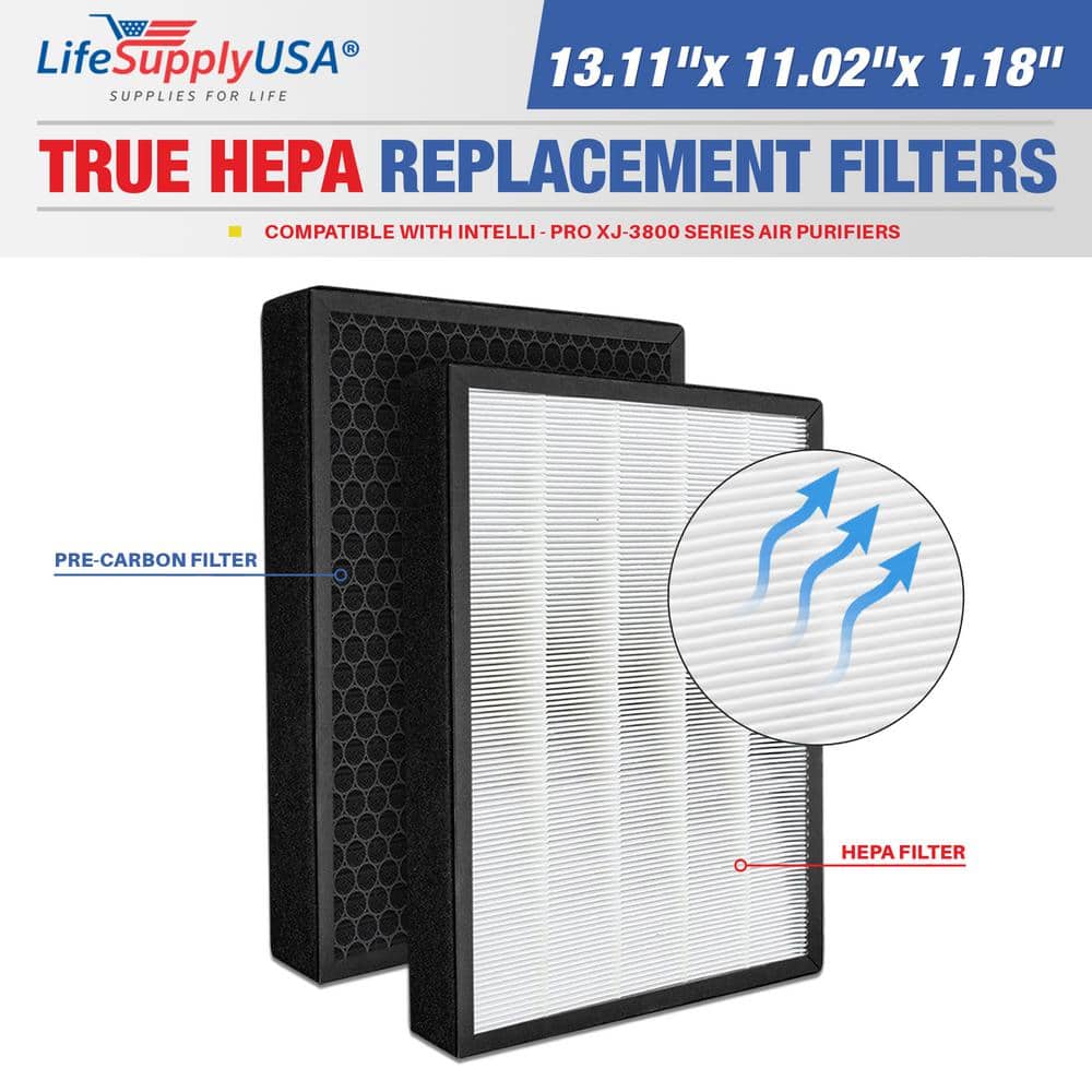 2-in-1 True HEPA Air Cleaner Replacement Filter + Activated Carbon Charcoal Compatible w/ Intelli – Pro XJ 3800-Series - Hercitys