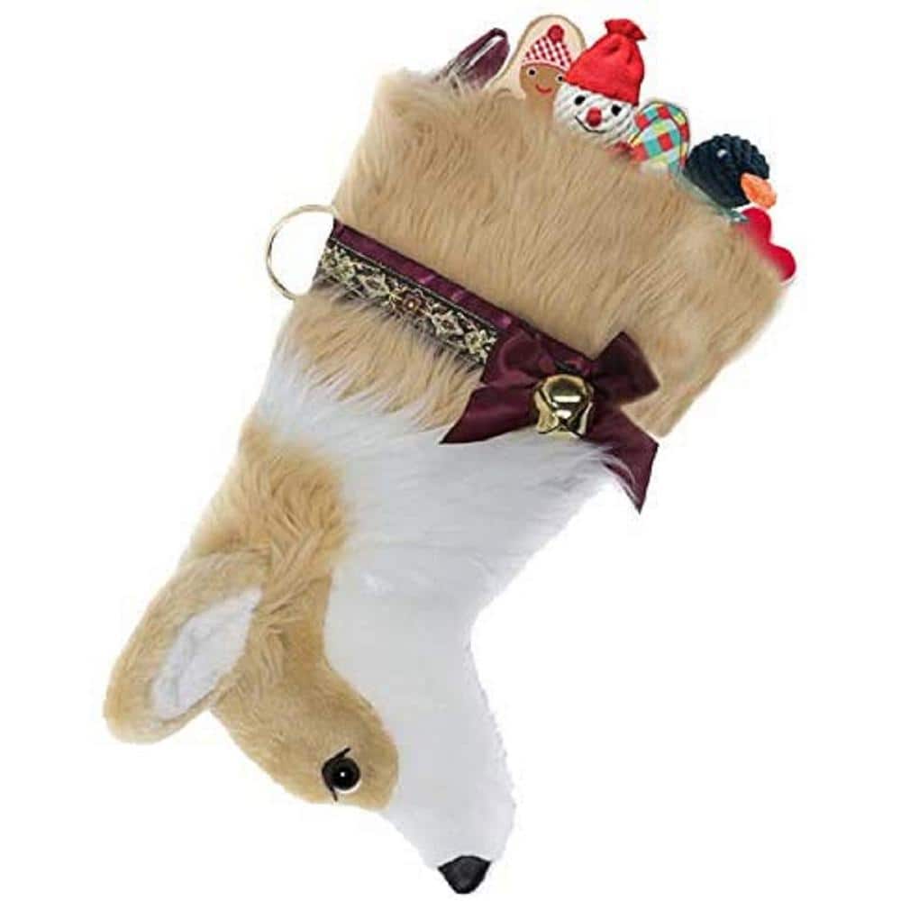 22 in. Corgi Dog Faux Fur Christmas Stocking - Hercitys