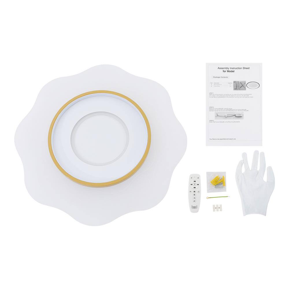 23.62 in. 1-Light White Modern Creative Wave Design Dimmable Selectable LED Flush Mount Ceiling Light with Remote - Hercitys