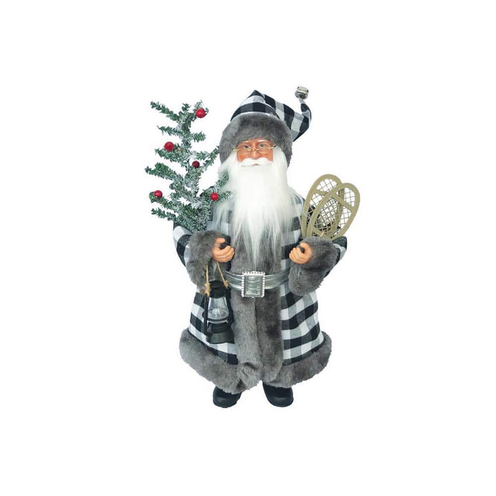 15 in. Black and White Plaid Santa - Hercitys