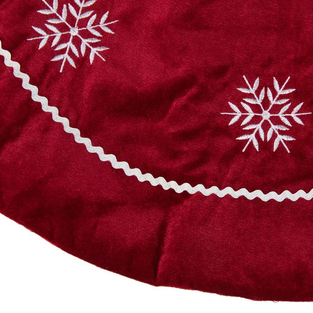 24 in. Red with White Snowflakes Christmas Tree Skirt - Hercitys