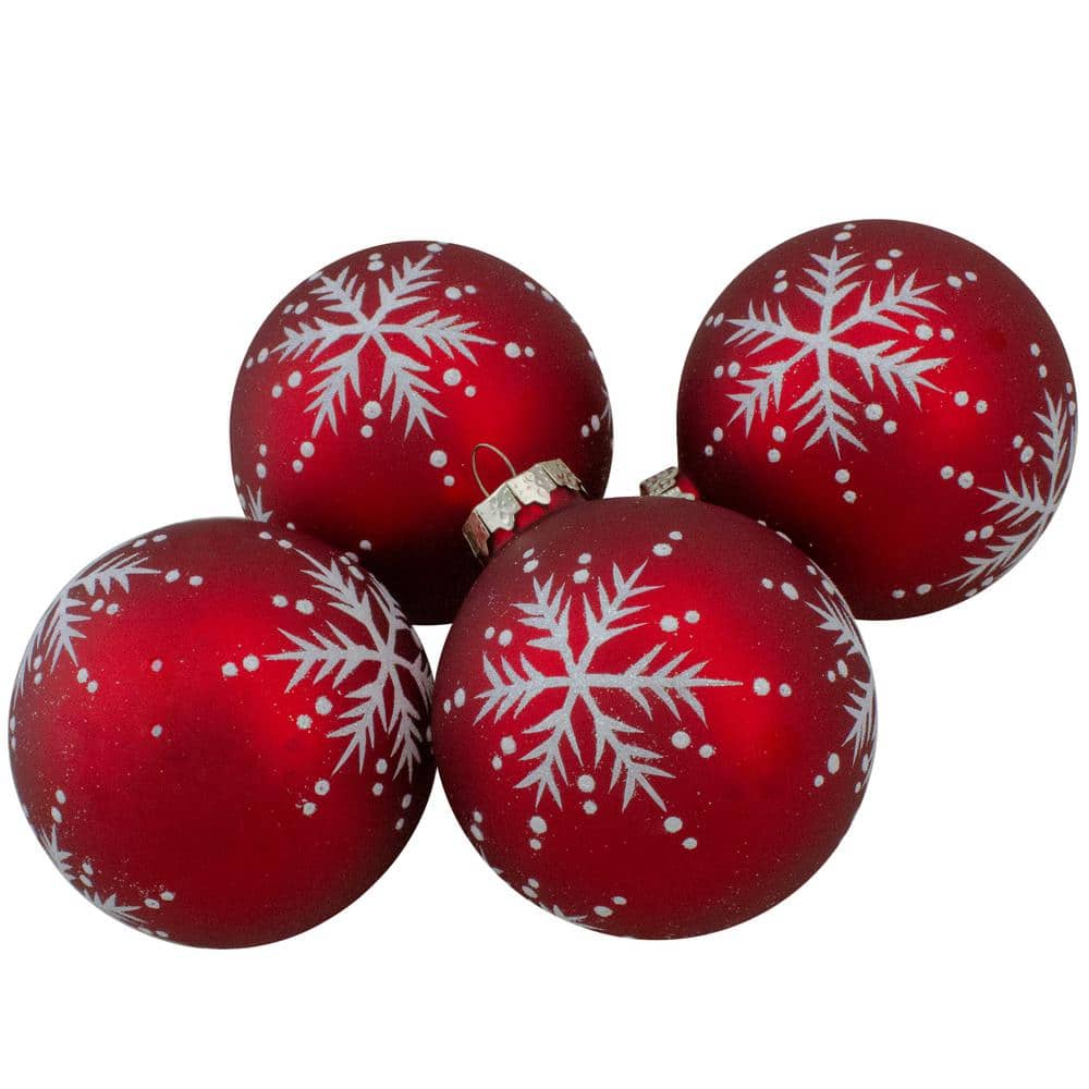 3.25 in. (80mm) Matte Red Glass Ball Christmas Ornaments Set of 4 - Hercitys