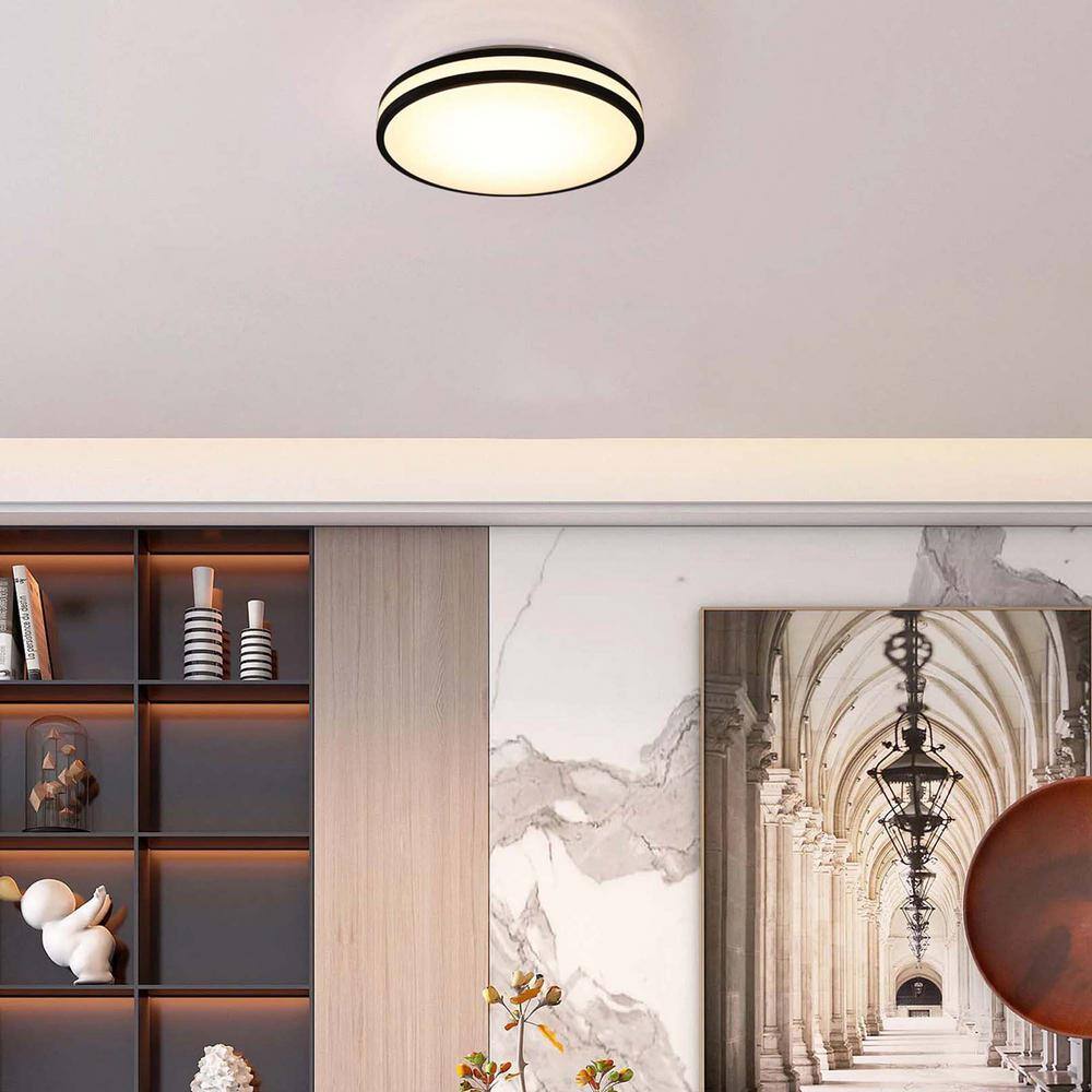 13 in. Matte Black Adjustable CCT Integrated LED Flush Mount 3000K/4000K/5000K Light Fixture - Hercitys