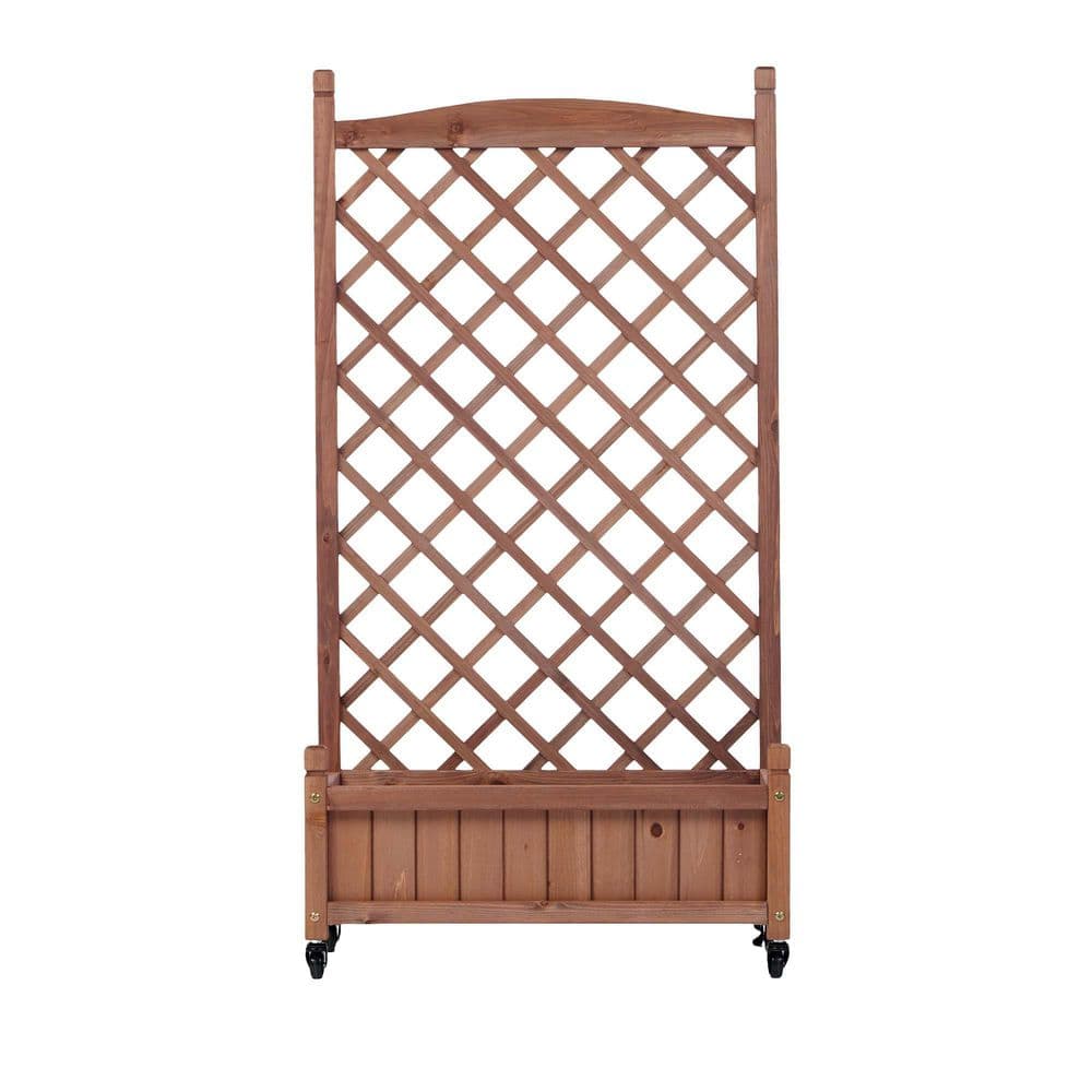 25 in. x 11 in. x 42.3 in. Raised Bed with Trellis (2 Pack) Wood Planter Box and Plant Stand with Climbing Racks, Brown - Hercitys