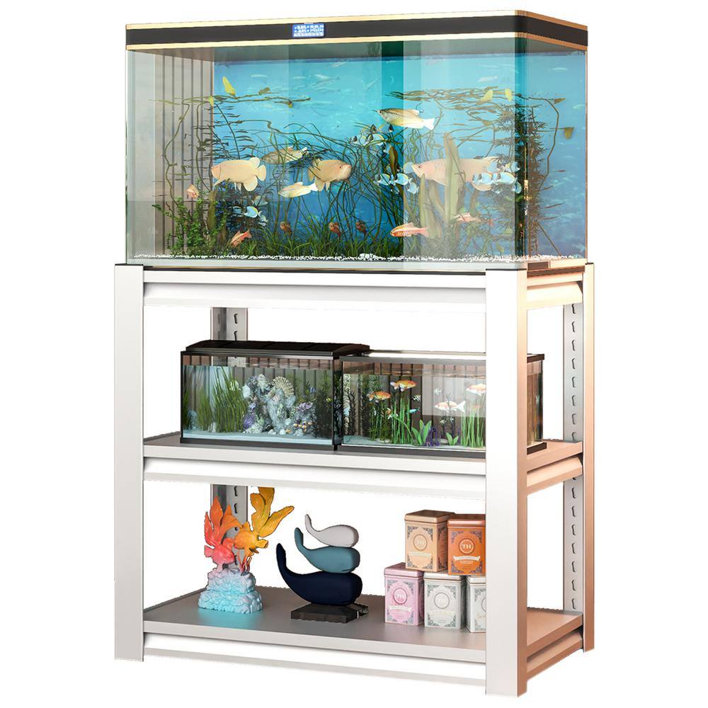 3-Tier Kitchen Pantry, Fish Tank Stand, Metal Aquarium Stand, Adjustable Heavy Duty Reptile Tank in White - Hercitys