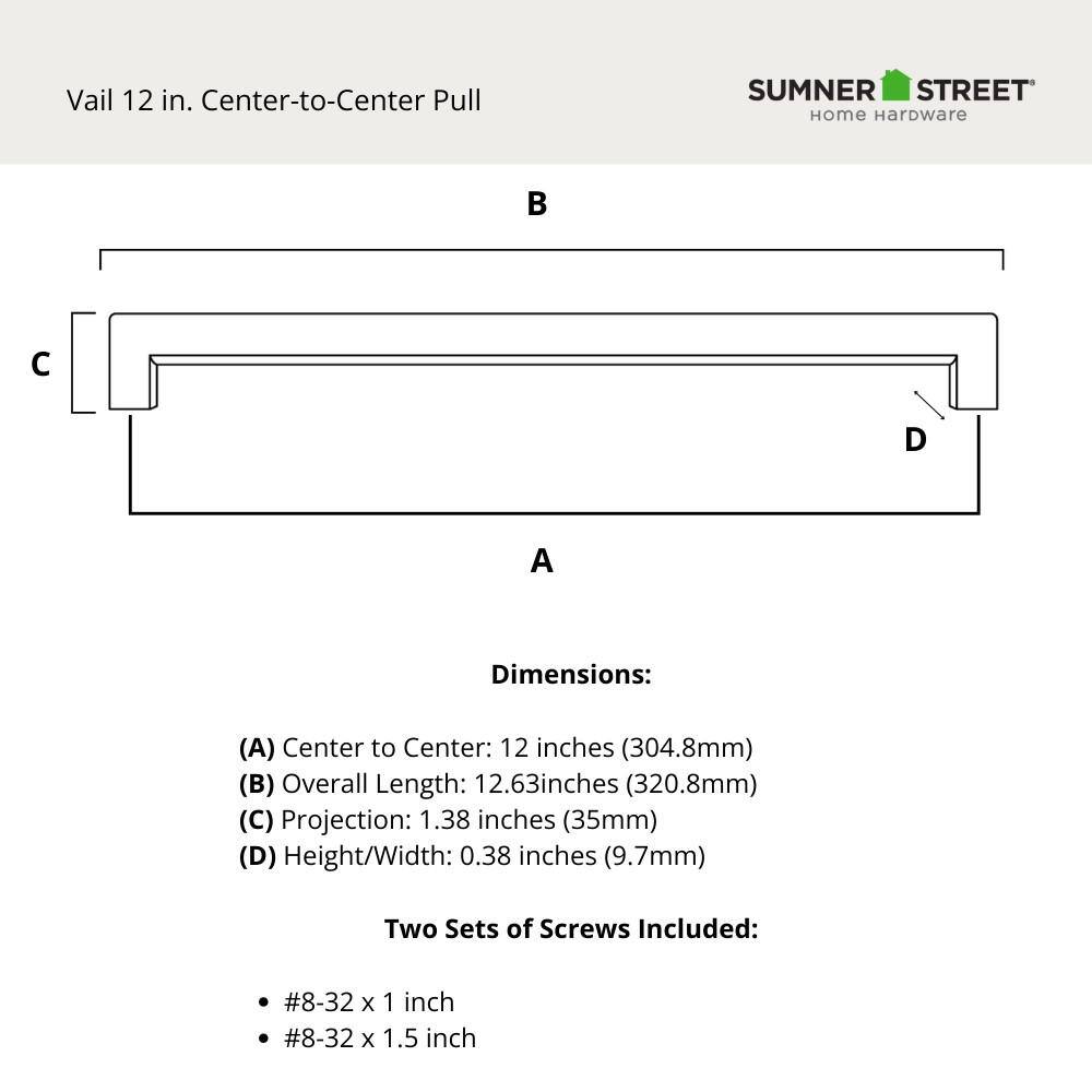5-Pack Vail 12 in. (305 mm) Center-to-Center Modern Matte Black Bar Drawer Pull - Hercitys