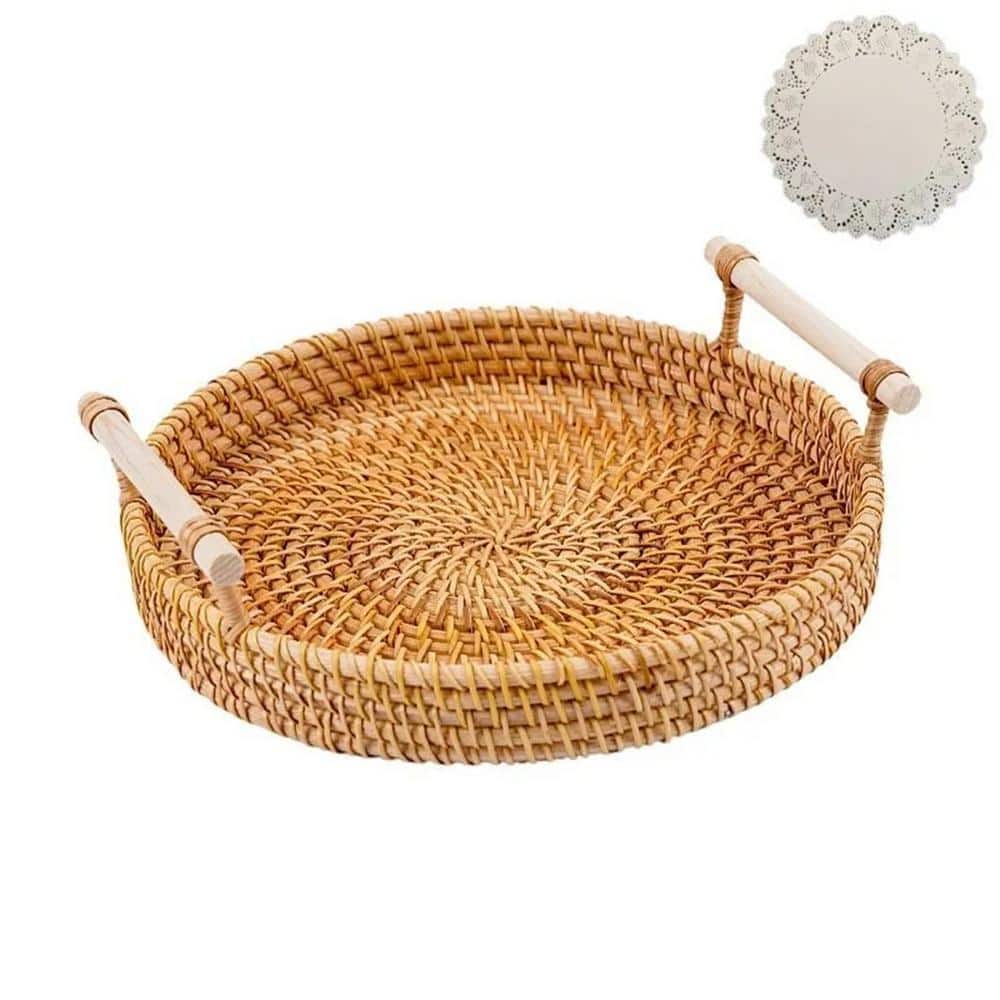 1-Pieces Rattan Bread Pan, Wood, Brown, for Placing Food, Tableware, etc. 7.9 in. x 2 in. x 7.9 in. - Hercitys