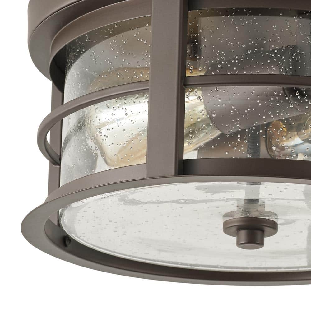 11.8 in. 2-Light Oil Rubbed Bronze Flush Mount Ceiling Light with Seeded Glass Shade Close to Ceiling Lighting Fixture - Hercitys