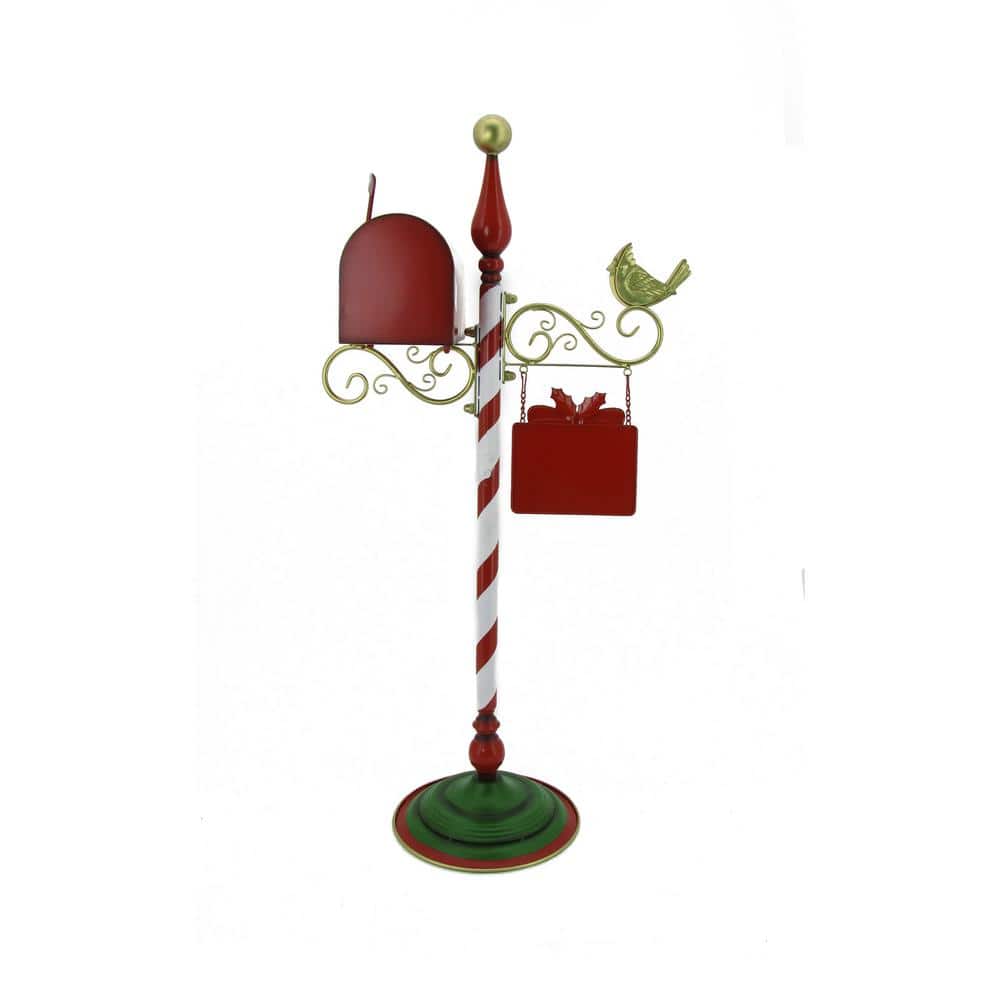 42 in. Standing Christmas Mailbox with Hanging Sign and Cardinal - Hercitys