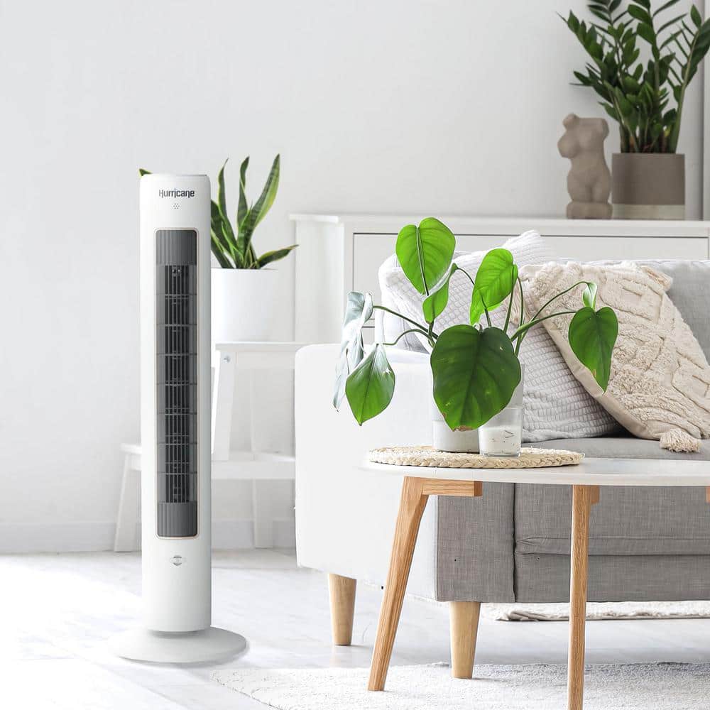 40 in. 3-Speed Triple Action Air Enhancing Tower Fan in White and Aromatherapy Diffuser with Remote Control - Hercitys