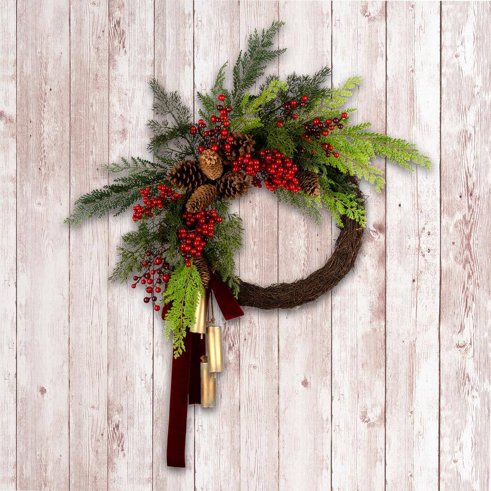 24 in, Unlit Christmas Joy Chimes Artificial Christmas Wreath - Hercitys