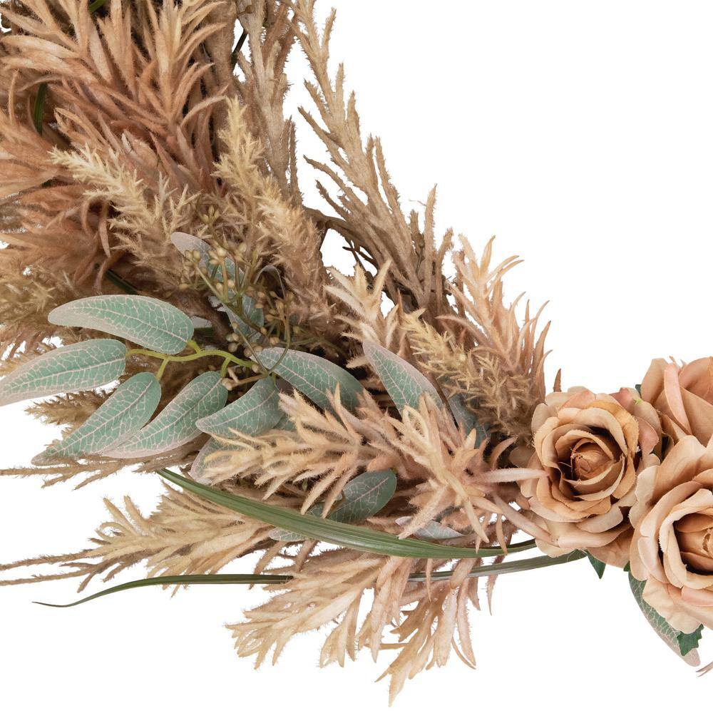 24 in. Unlit Fall Harvest Pale Rose and Thistle with Foliage Artificial Wreath - Hercitys