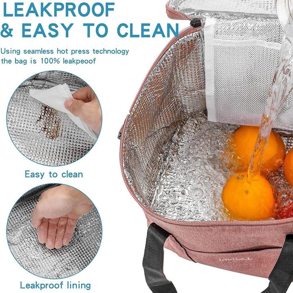 13 Qt. Insulated Cooler Lunch Bag with Leakproof and Shoulder Strap in Pink - Hercitys