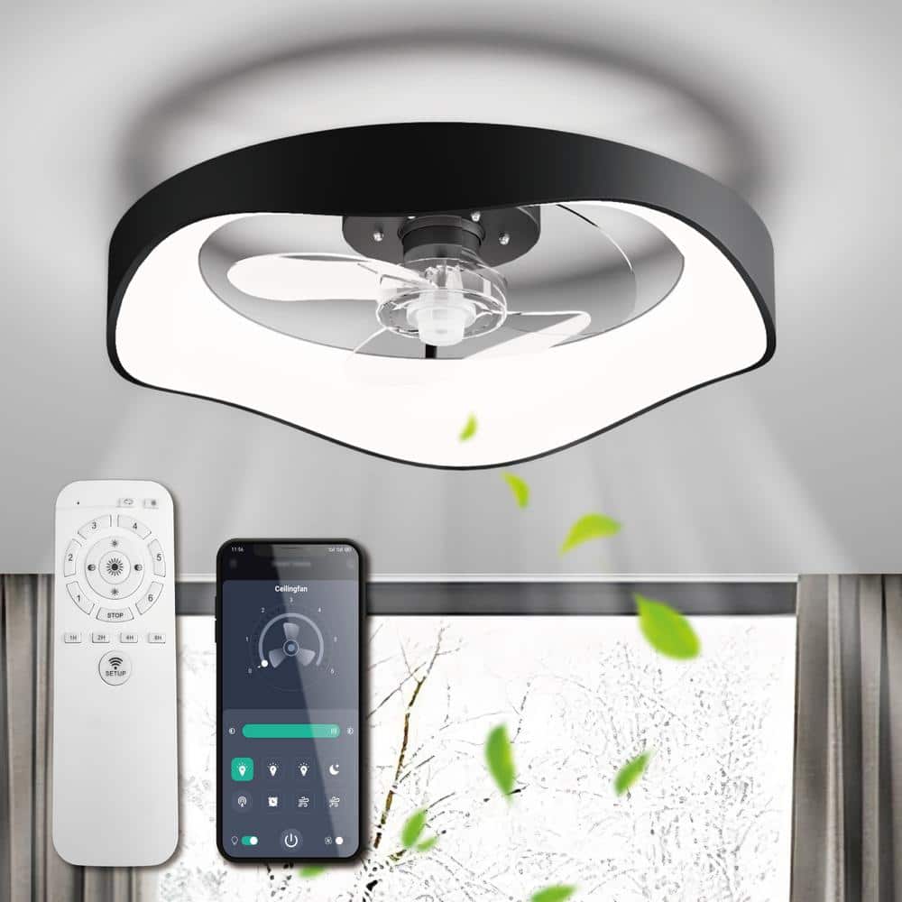 13.39 in. Black Simple Luxury Modern Style LED Recessed Ceiling Fan Light - Hercitys