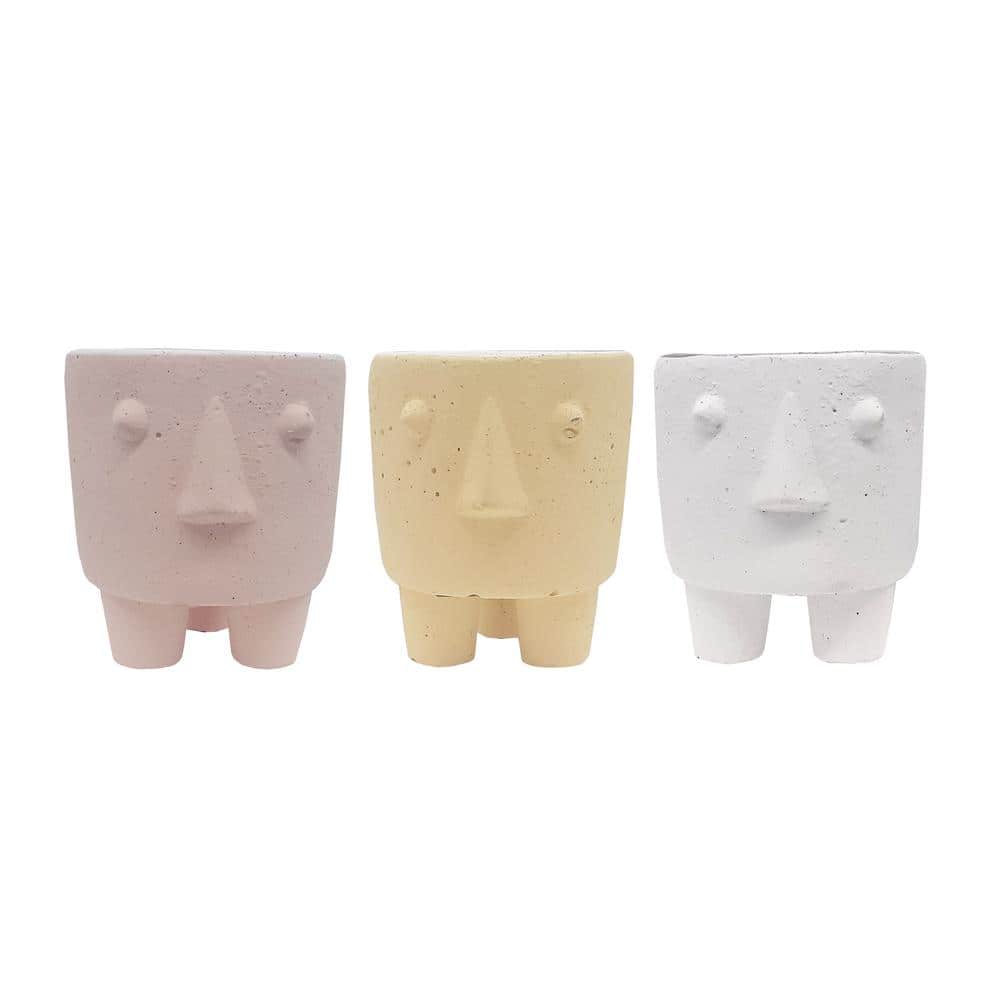 3.25 in. H Modern Clay Decorative Human Face Planter Multi-Color Planters (Set of 3) - Hercitys