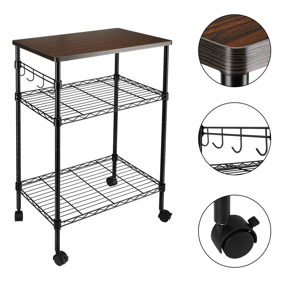 4-Wheeled Metal Multi-functional Kitchen Utility Cart in Black - Hercitys