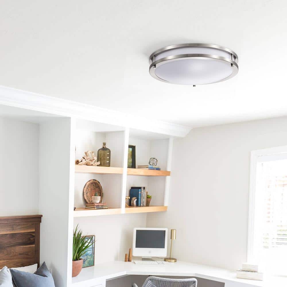 14 in. Brushed Nickel Dimmable 20-Watt Selectable LED Flush Mount Ceiling Light 3000K 4000K 5000K - Hercitys