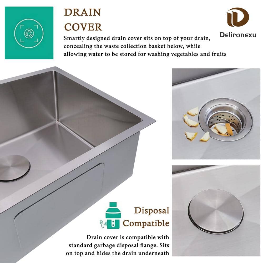 30 in. Undermount Kitchen Sink-Single Bowl 18 Gauge Stainless Steel with Strainer, Durable and Quiet Design - Hercitys
