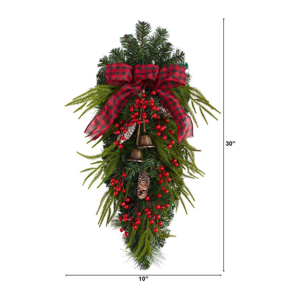 24 in. Unlit Artificial Holiday Christmas Pine Cones, Berry and Bells Swag - Hercitys