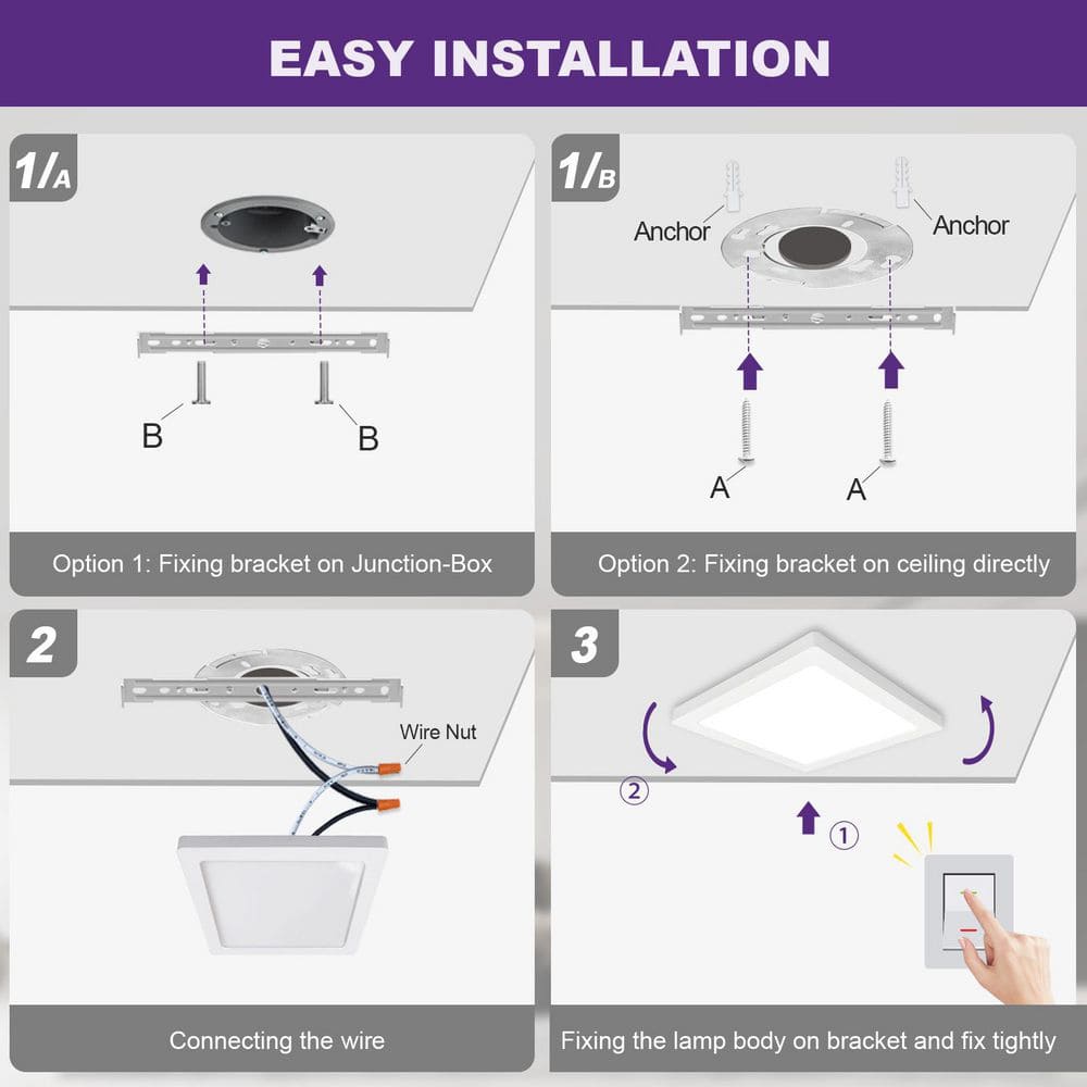12 in. Square White New Ultra-Low Profile Integrated LED Flush Mount Ceiling Light 3CCT Selectable - Hercitys