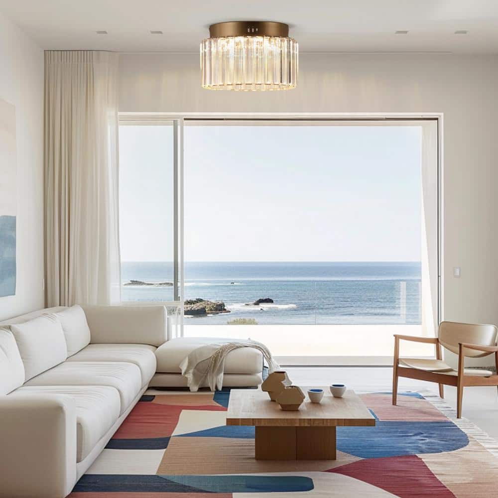 10 in. Gold Cylinder 1-Light Dimmable LED Flush Mount Ceiling Light Fixture with 3CCT Control - Hercitys