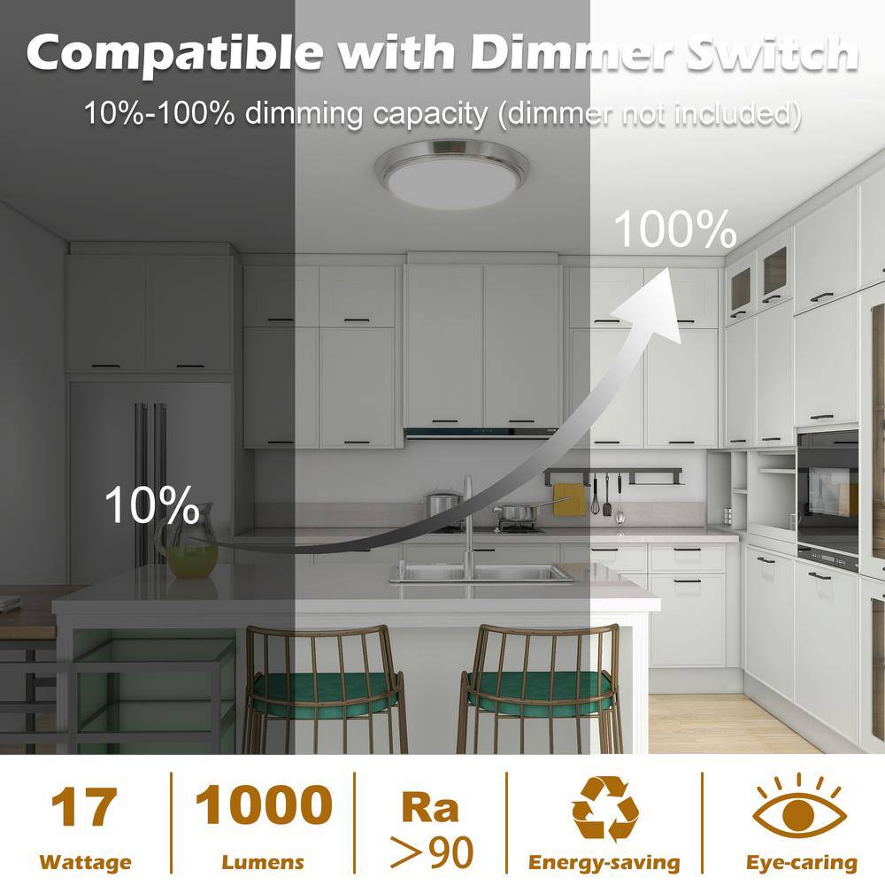 11 in. 1-Light Brushed Nickel Dimmable LED Flush Mount Ceiling Light (8-Pack in a case) - Hercitys