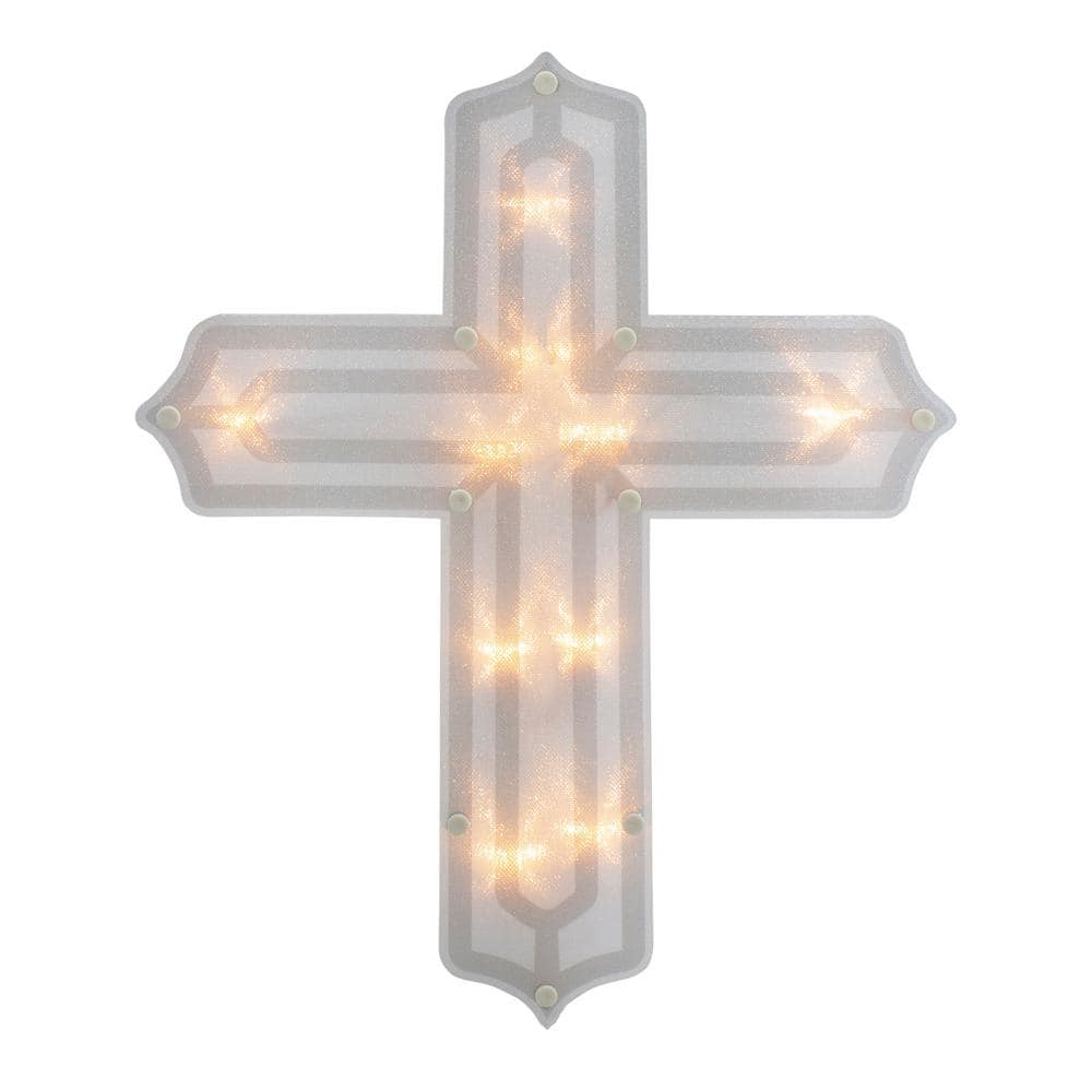 14 in. Lighted Religious Cross Easter Window Silhouette Decoration - Hercitys