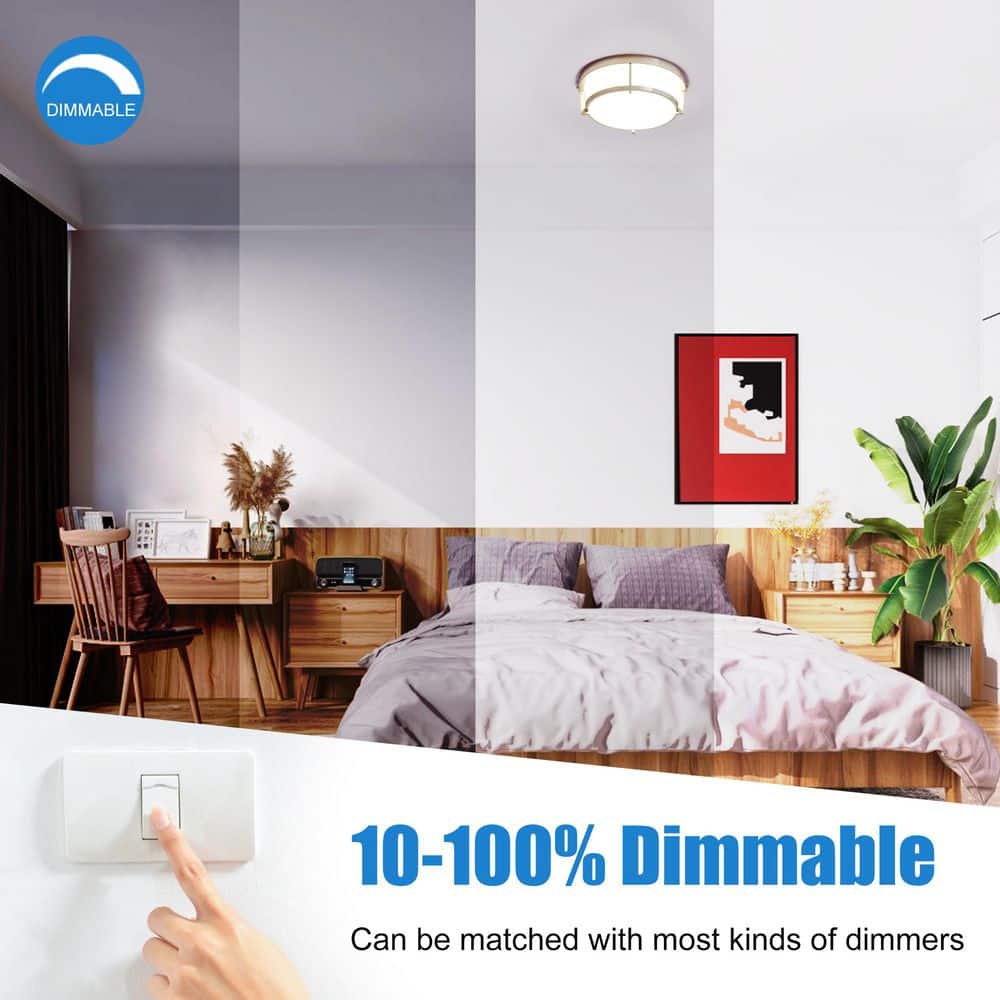 13 in. Brushed Nickel Dimmable Flush Mount with Plastic Shade Dim to Warm 2700K-4000K and Integrated LED Light - Hercitys