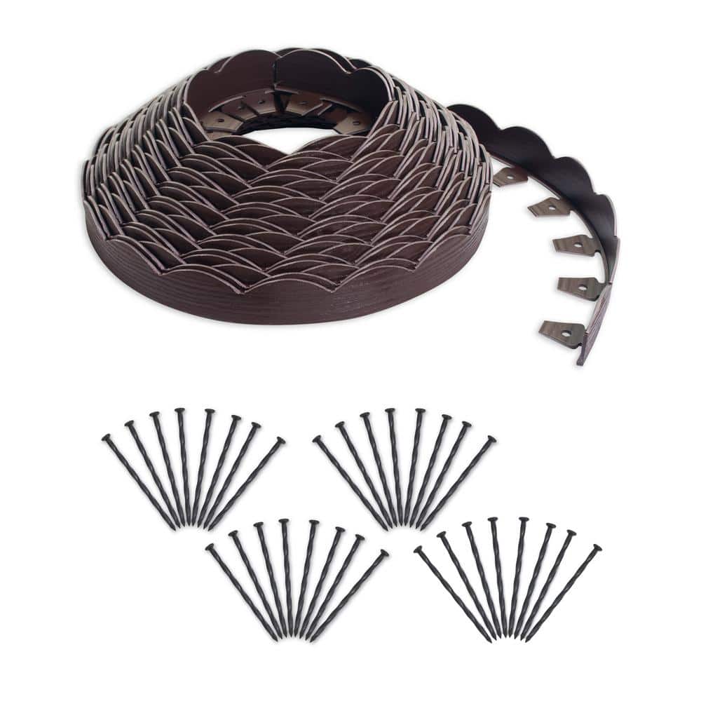 2 in. x 100 ft. Black Polyethylene Scalloped Woodgrain No-Dig Edging Kit - Hercitys
